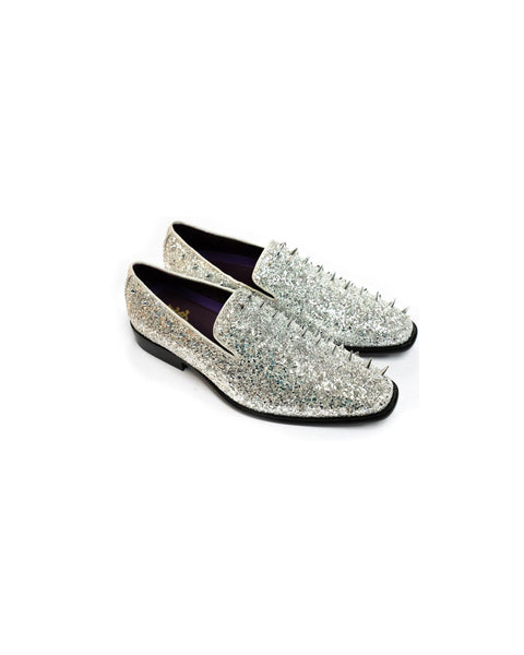 Prom Shoes Men Silver Sparkle Loafers Silver Glitter Tuxedo Dress Shoes For Men Stylish Slip-On Prom Shoes Men Silver Sparkle Loafers Silver Glitter Tuxedo Dress Shoes For Men Stylish Slip-On