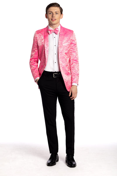 tux with hot pink dress Stunning Pink Dress Transformation at Senior Prom