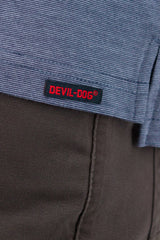 Devil Dog Feeder Stripe Polo In Mélange Navy Blue