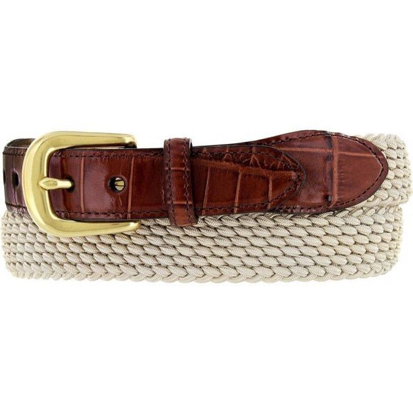 Brighton Braided Stretch Belt with Croco Leather in Beige