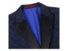 -Rainwater's -Rainwater's - Tuxedo Rental - Navy Pattern Peak Lapel Dinner Jacket Tuxedo Rental -