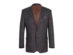 -Rainwater's -Rainwater's - Sport Coats & Blazers - Rainwater's Brown & Navy Plaid Classic Fit Super 140's Wool Sport Coat -