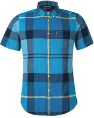 Barbour Douglas Aqua Plaid Short Sleeve Button Down Collar Tailored Fit Shirt - Rainwater's Men's Clothing and Tuxedo Rental