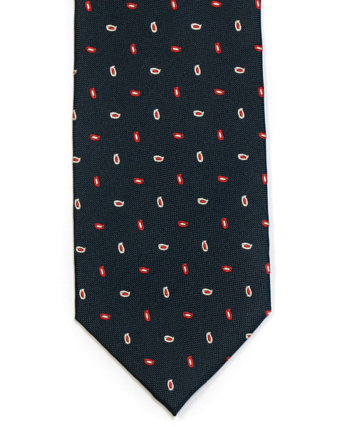 Silk Tie in Navy And White, Red Neat Foulard Print - Rainwater's Men's Clothing and Tuxedo Rental