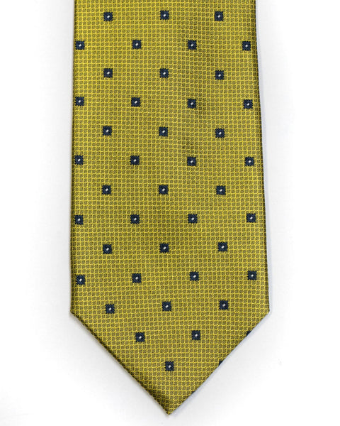 Silk Tie in Yellow And Navy Foulard Print - Rainwater's Men's Clothing and Tuxedo Rental
