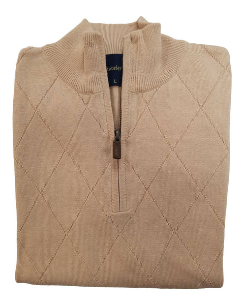 1/4 Zip Mock Sweater Vest in Beige Diamond Weave Cotton Blend