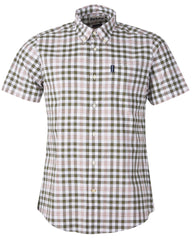 Barbour Gingham 26 Olive and White Short Sleeve Button Down Collar Tailored Fit Shirt - Rainwater's Men's Clothing and Tuxedo Rental