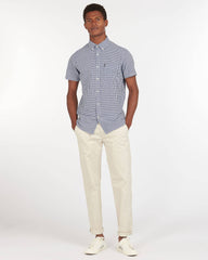 Barbour Seer 8 Inky Blue and White Seersucker Gingham Check Short Sleeve Button Down Collar Tailored Fit Shirt - Rainwater's Men's Clothing and Tuxedo Rental