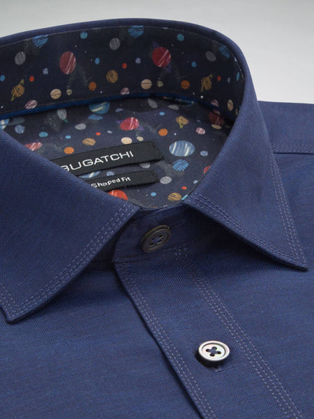 Bugatchi Navy Solid Brushed Twill Classic Fit