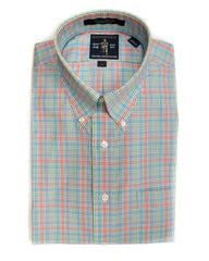 Rainwater's Seafoam & Coral Plaid Button Up Shirt - Rainwater's Men's Clothing and Tuxedo Rental