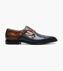 Stacy Adams Reynolds Cap Toe Double Monk Strap in Navy & Brown