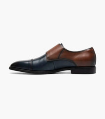 Stacy Adams Reynolds Cap Toe Double Monk Strap in Navy & Brown