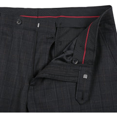 Rainwater's Luxury Collection Super 140's Wool Classic Fit Suit In Charcoal and Brown Plaid