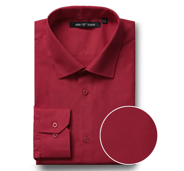 Verno Fashion Dress Shirt Polyester Cotton Blend in Red