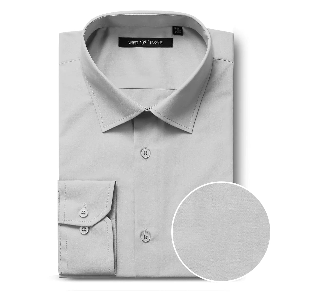 Men's Verno Men's Classic-Fit Long-Sleeve Dress Shirts Grey Classic 2XL (18-18.5 34/35)