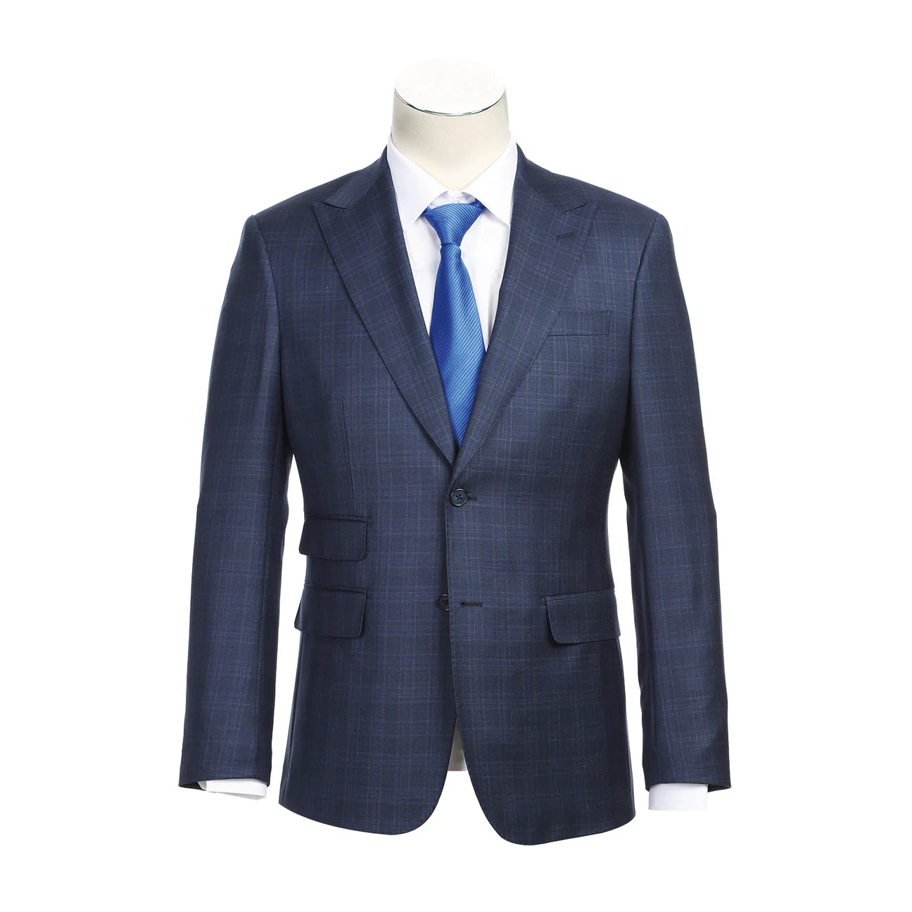 English Laundry Peak Lapel Slim Fit Suit In Blue Muted Plaid