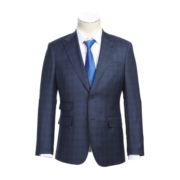 English Laundry Peak Lapel Slim Fit Suit In Blue Muted Plaid