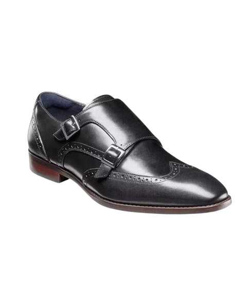 -Rainwater's -Stacy Adams - Shoes - Stacy Adams Karson Wingtip Double Monk Strap In Black -