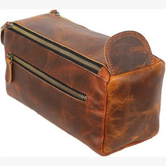 Handmade Vintage Leather Toiletry Bag – Dark Brown