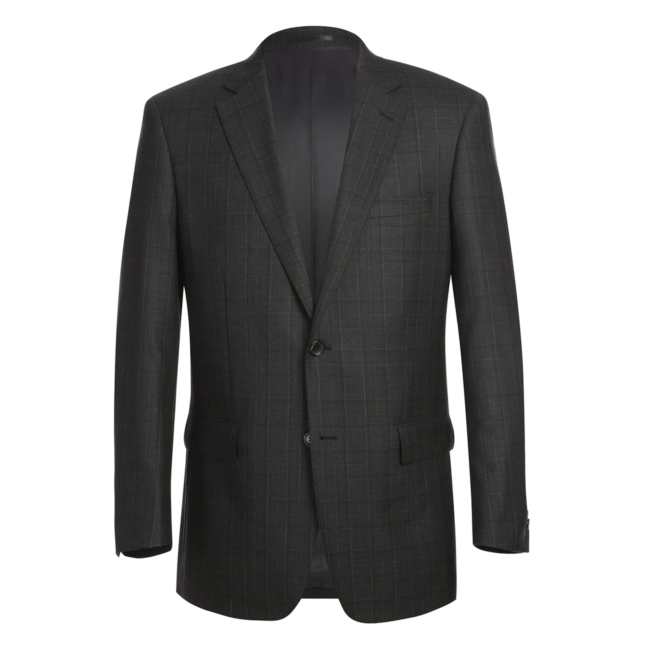 Rainwater's Luxury Collection Super 140's Wool Classic Fit Suit In Charcoal and Brown Plaid