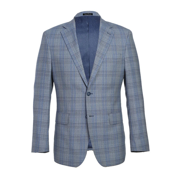 English Laundry Slim Fit Suit In Silver & Blue Plaid