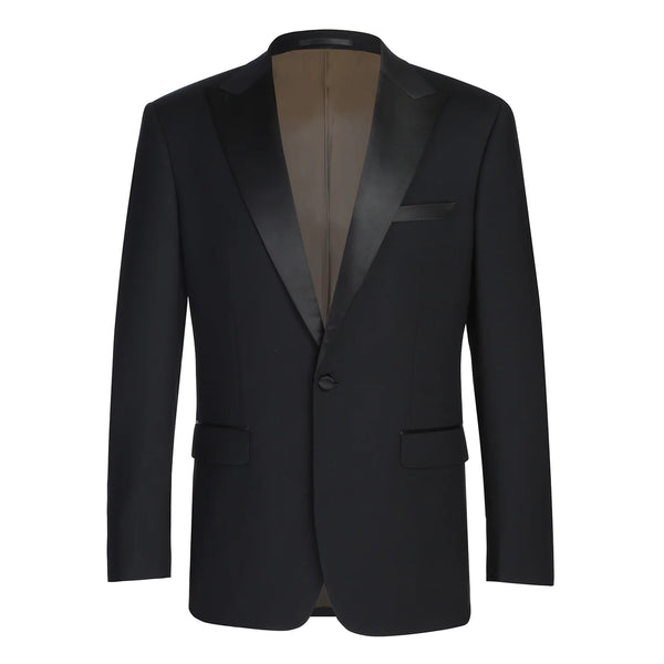 Rainwater's Luxury Collection Super 140's Wool Slim Fit Black Peak Lapel Tuxedo