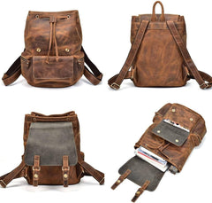 Vintage Buff Leather Laptop Backpack with Top Handle