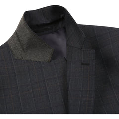 Rainwater's Luxury Collection Super 140's Wool Classic Fit Suit In Charcoal and Brown Plaid