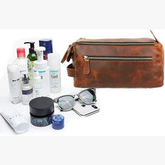Handmade Vintage Leather Toiletry Bag – Dark Brown