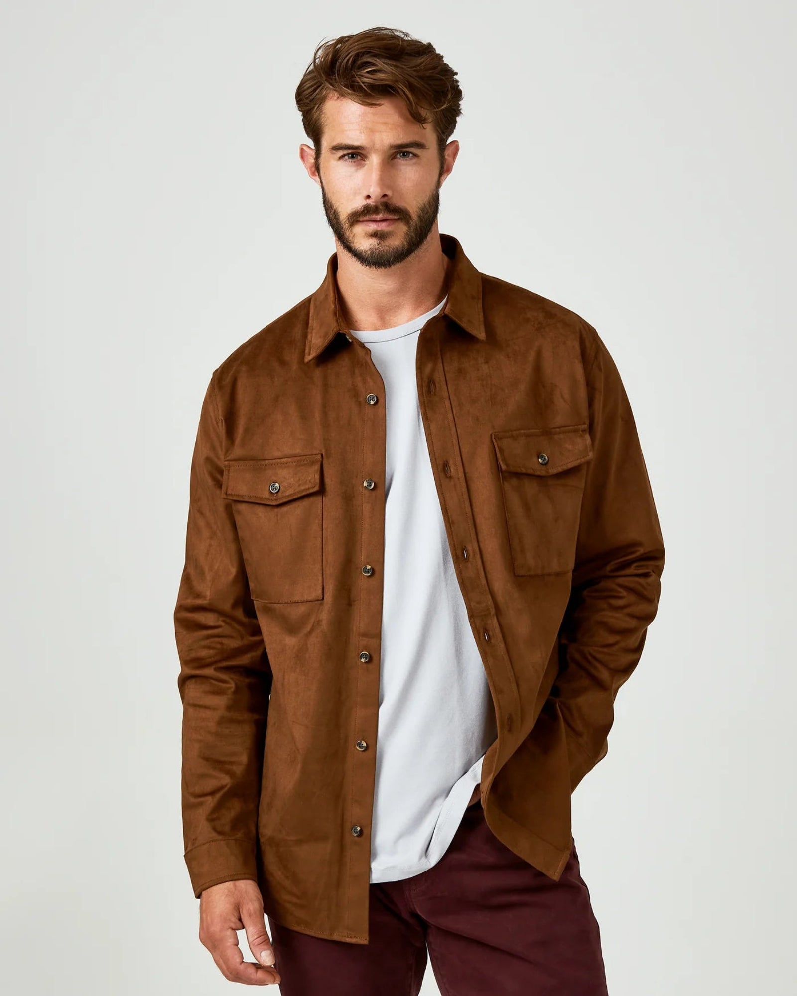 7 Diamonds Suede Shirt Jacket Overshirt In Autumn