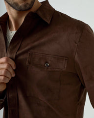 7 Diamonds Suede Shirt Jacket Overshirt In Cacao Dark Brown