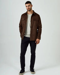 7 Diamonds Suede Shirt Jacket Overshirt In Cacao Dark Brown
