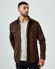 7 Diamonds Suede Shirt Jacket Overshirt In Cacao Dark Brown