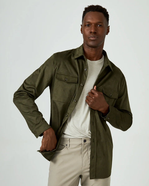 7 Diamonds Suede Shirt Jacket Overshirt In Olive