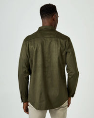 7 Diamonds Suede Shirt Jacket Overshirt In Olive