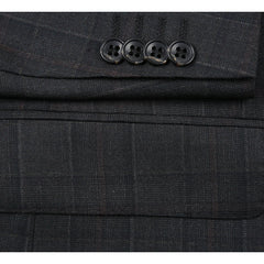 Rainwater's Luxury Collection Super 140's Wool Classic Fit Suit In Charcoal and Brown Plaid