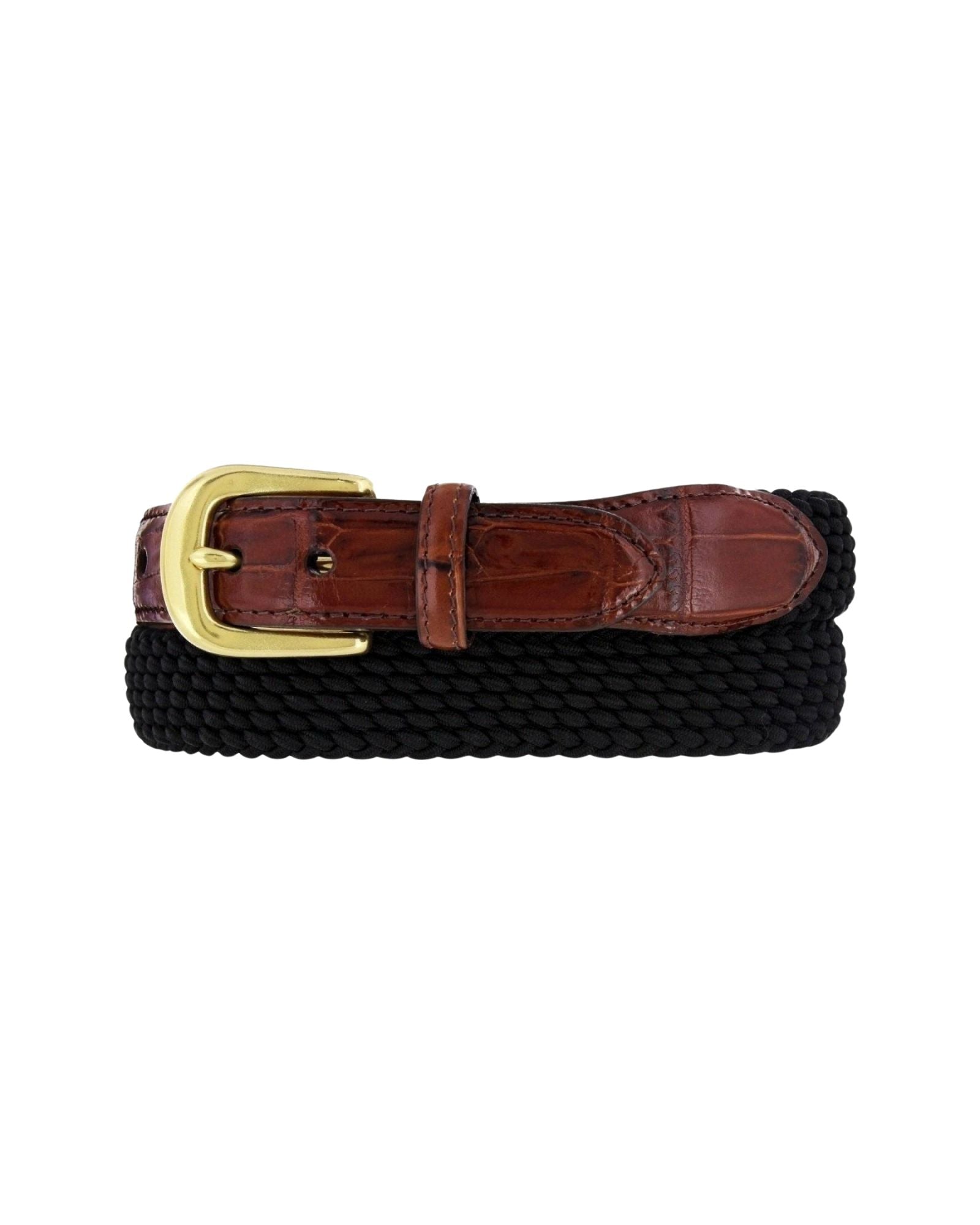 Brighton Braided Stretch Belt with Croco Leather in Black  display picture 3