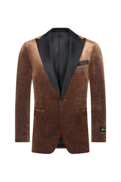 Velvet Glitter Stripe Cognac Peak Lapel Tuxedo Rental