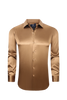 Satin Solid Stretch Button Up Shirt In Cognac