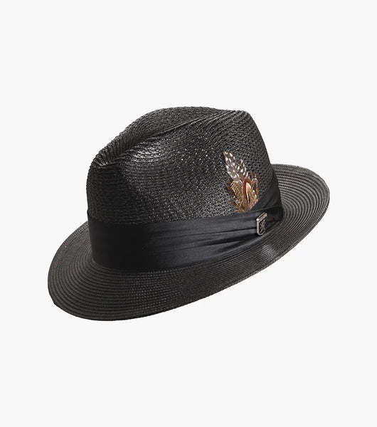 Stacy Adams Dublim Fedora Straw Poly Braided Pinch Front Hat In Black