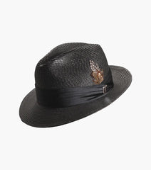 Stacy Adams Dublin Fedora Straw Poly Braided Pinch Front Hat In Black