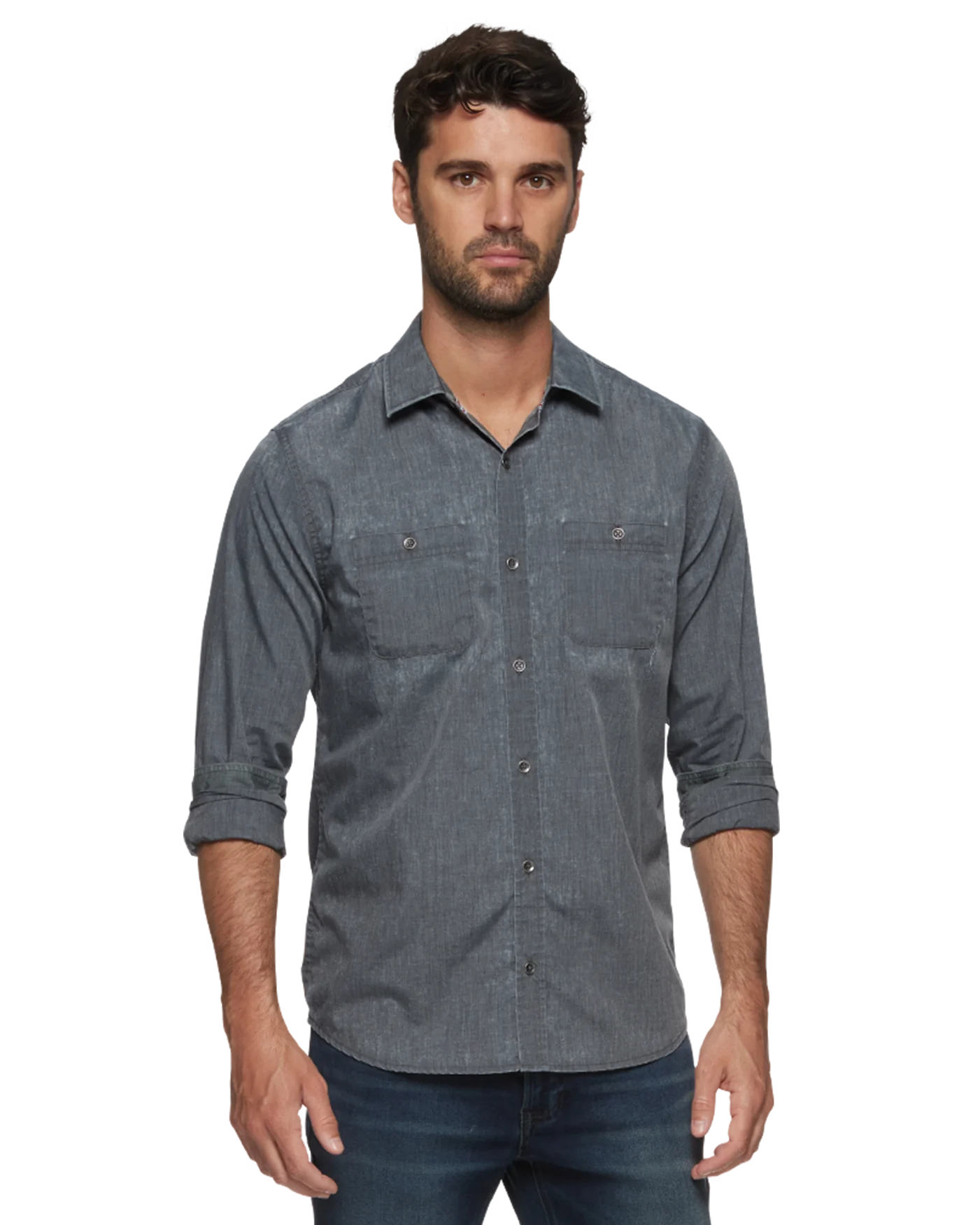 Flag & Anthem Dallas Vintage Washed Long Sleeve Shirt In Charcoal