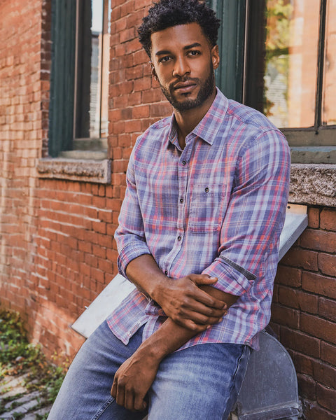 Rainwater's Vintage Soft Long Sleeve Shirt In Blue & Red