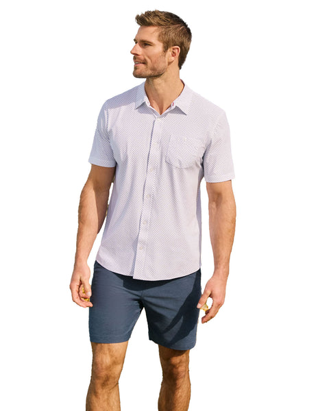 Flag & Anthem Madeflex Journey Stretch Short Sleeve Shirt Dot Print in White & Blue