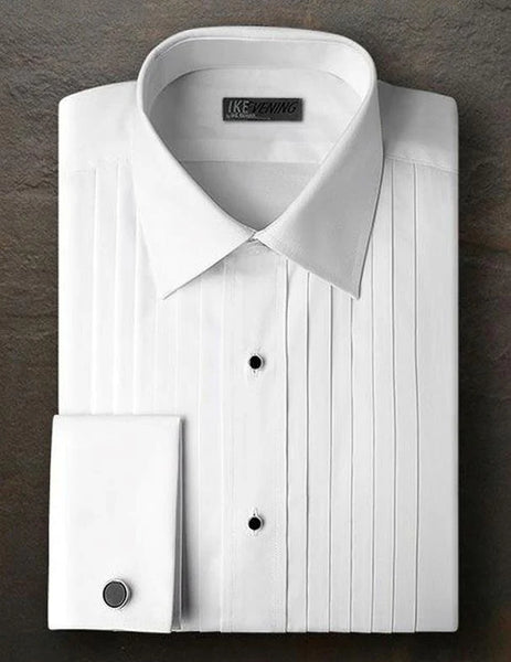 Ike Behar Ike Evening One Half Inch Pleat, Straight Collar, French Cuff, Tuxedo Shirt In White