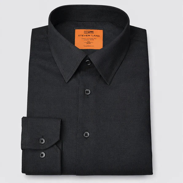 Steven Land Spread Collar Short Sleeve Shirt in Black