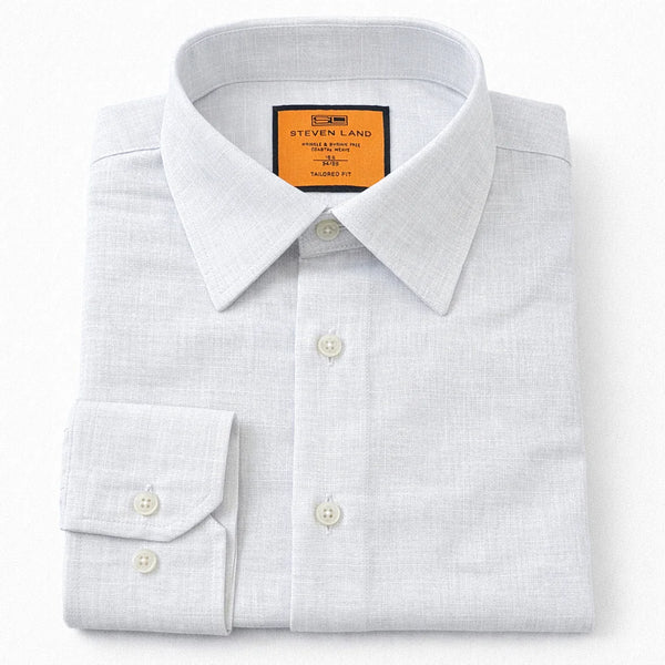 Steven Land Linen Texture Hidden Button Down Collar Shirt in White