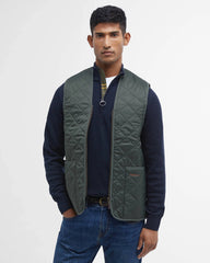 Barbour Quilted Zip-In Liner Vest Gilet In Dark Olive & Classic Tartan