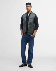 Barbour Quilted Zip-In Liner Vest Gilet In Dark Olive & Classic Tartan