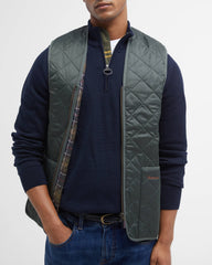 Barbour Quilted Zip-In Liner Vest Gilet In Dark Olive & Classic Tartan